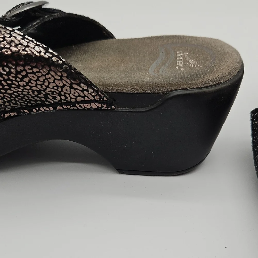 Dansko Black and Silver Wedge Sandals